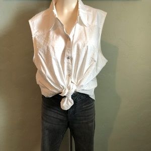 Embroidered Polka Dotted Sleeveless Top